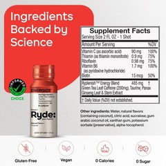Ryde: Energy Shot, 0 Calories, 0 Sugar, Green Tea 2 Fl Oz (Pack of 24)