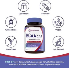 Doctors Recipes BCAA 1000 mg, 211 Ratio, L-Leucine, L-Isoleucine, L-Valine, B…