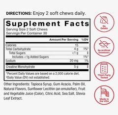 2 pk Force Factor Creatine Chews 5g Monohydrate Muscle Strength 60Ct Exp 12/2027