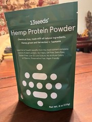 13 seeds Tasmanian hemp protein powder. Non GM, no chemicals, vegan. 7 servings