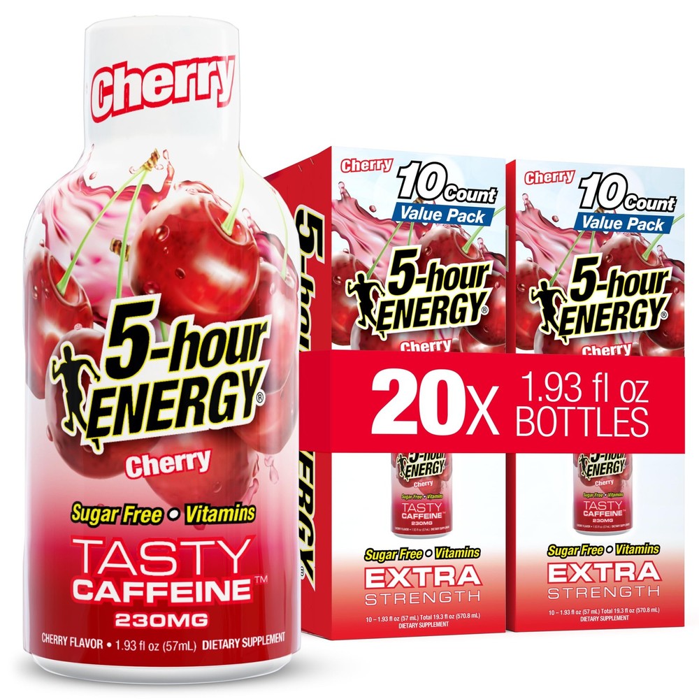 5-hour ENERGY CHERRY Flavor, 20 Count, 1.93 Fl Oz 20 Bottles – Single Flavor