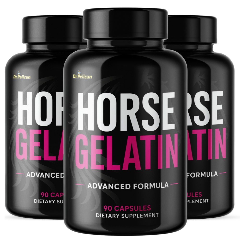 Horse Gelatin- Bodybuilding & Men’s Health Support- 3 Bottles- 270 Capsules