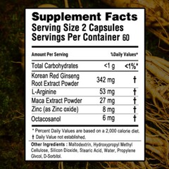 Korean Red Ginseng Root Capsules,342 mg,30/60/120Caps-Enhances Circulation