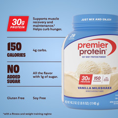 Premier Protein 100% Whey Protein Powder, Vanilla Milkshake, 30g Protein