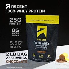 9/26 Ascent 100% Whey Protein Powder – Post Workout Whey Protein Isolate, Zero A