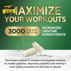 Creatine Monohydrate 3000Mg per Serving – Micronized Creatine Powder Capsules –
