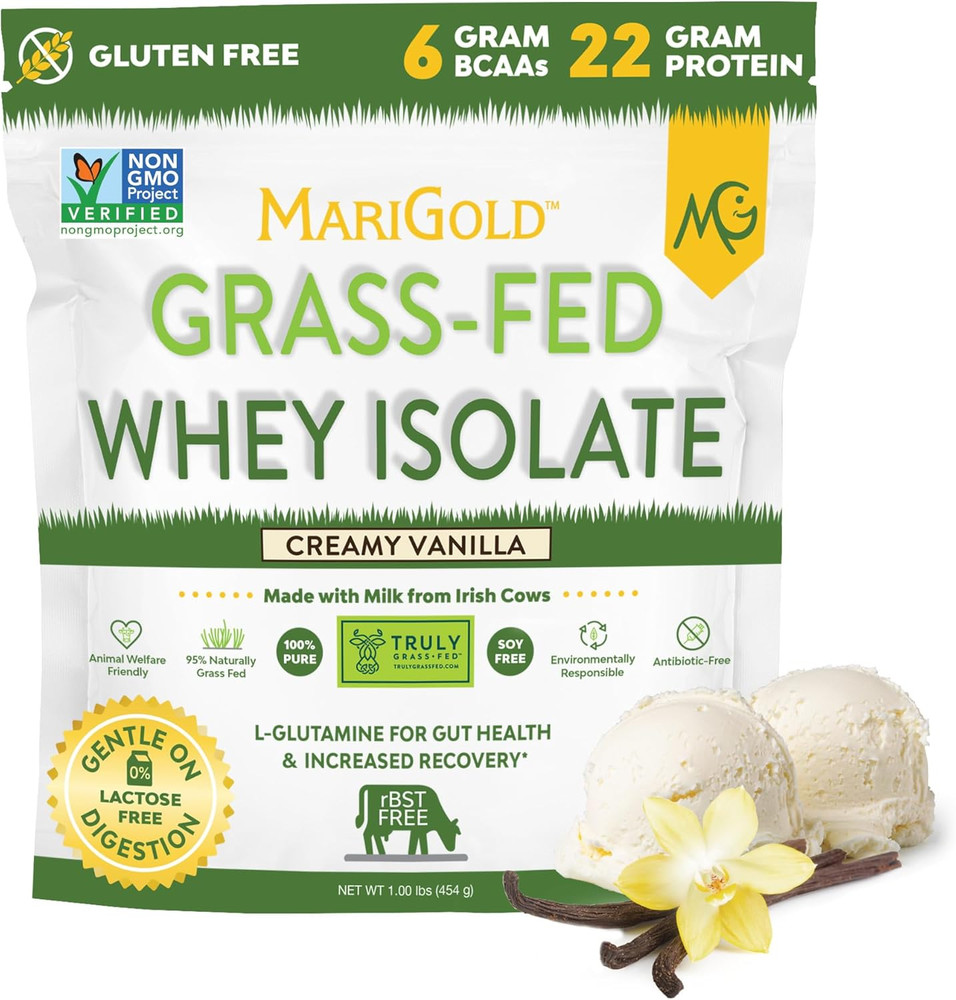 Grass-Fed Whey Protein Isolate Powder – Creamy Vanilla Flavor – 1 Lb Bag | 100%