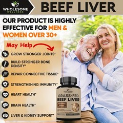 Wholesome Wellness Grass Fed Desiccated Beef Liver Capsules (180 Pills, 750mg Ea