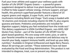 Garden Of Life SPORT ORGANIC GREENS Powder 9 oz (30 Serv) Original Fla BY 05/26
