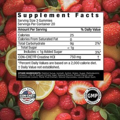 CON-CRET Creatine HCl Gummies, Sour Berry Zing Flavor 60 count