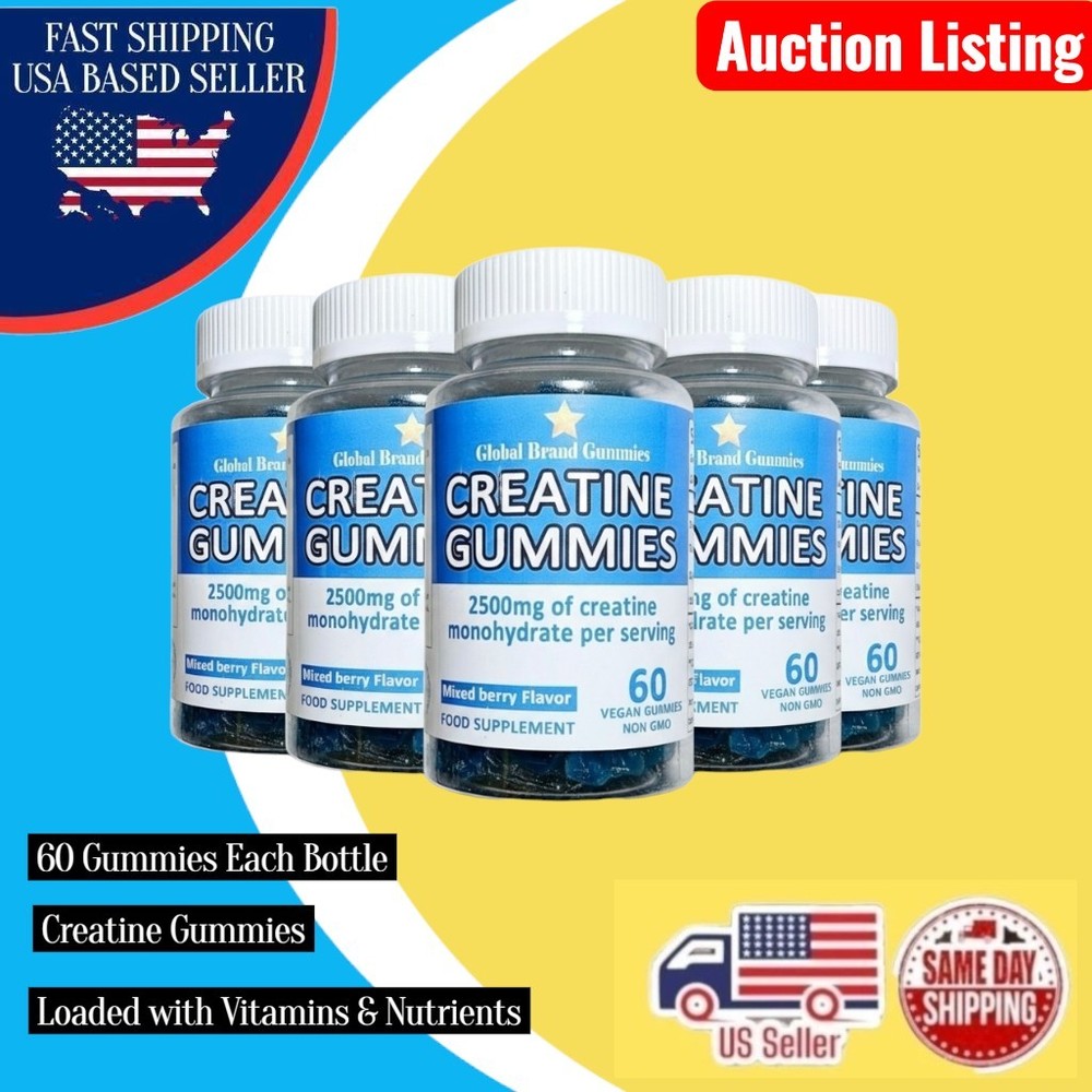 5 x Bottle Lot CREATINE GUMMIES 2500MG Creatine Monohydrate 300 Ct Auction