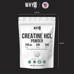 Whyz Pure Creatine HCL Powder Unflavored HCL Creatine Supplement Mix Non-GMO