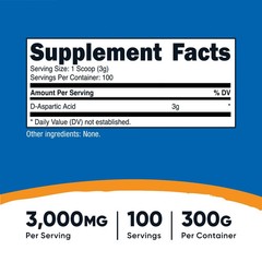 Nutricost D-Aspartic Acid (DAA) 3000mg Unflavored- 100servings – EXP 06/2028
