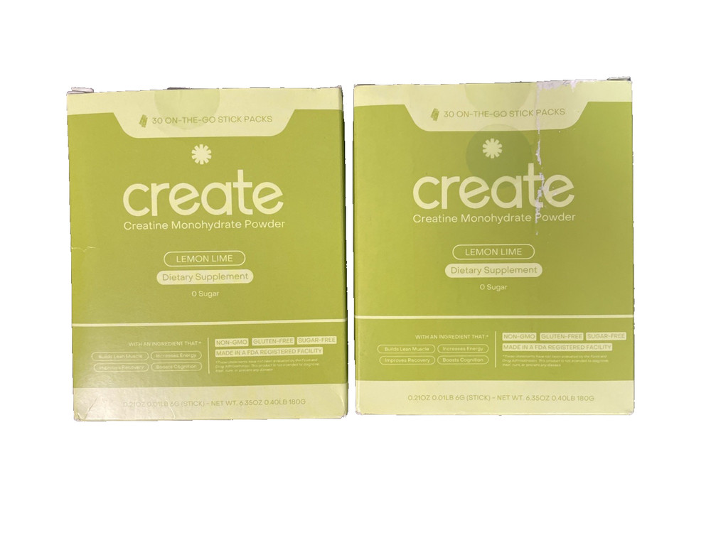 Create Creatine Monohydrate Powder Lemon Lime Dietary Supplement 30 sticks