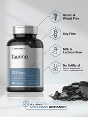 Horbäach Taurine 1500mg | 180 Capsules | Amino Acid 180 Count (Pack of 1)