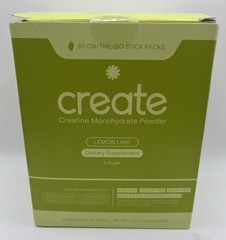 Create Creatine Monohydrate Powder Lemon Lime Dietary Supp. 30 Packs. EXP : 8/27