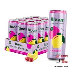 Bloom Nutrition Sparkling Energy Drink 12 Fl Oz (Pack of 12) Raspberry Lemon