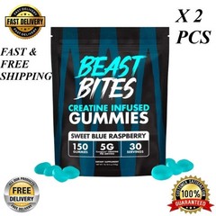 Beast Bites Creatine Infused Gummies Sweet Blue Raspberry – 30 Servings 10.5 oz