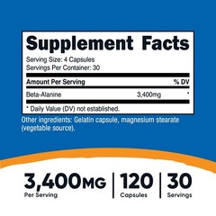 Nutricost Beta-Alanine Capsules 3400mg, 120 Capsules (30 Servings)