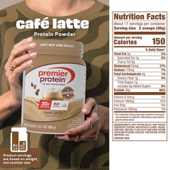 Premier Protein 100% Whey Protein Powder, Café Latte, 30g Protein, 23.9 oz, 1.5l