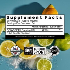 CON CR T Creatine HCl Nutritional Supplement 64 Servings 7X Concentrated Ener…
