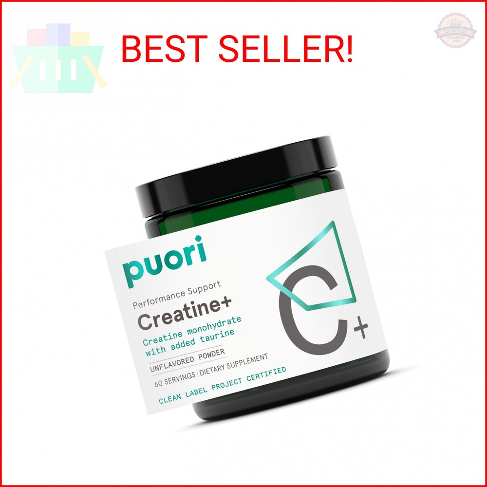 Puori Creatine Monohydrate Powder with Taurine – Unflavored Creatine Powder, Pre