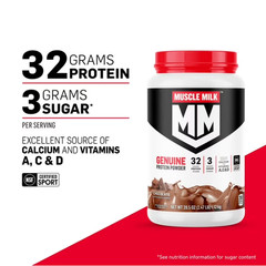 2 Pack Muscle Milk Genuine Protein Powder, Vanilla, 32g Protein, 1.9lb, 30.9oz