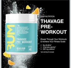 RAW Pre Workout Powder Thavage Beach Bum Sports Nutrition Supplement 40 Servings