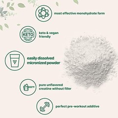 Instant Creatine Monohydrate Powder 500 Grams (1.1 Lb), 5000mg Per Serv, Powder,