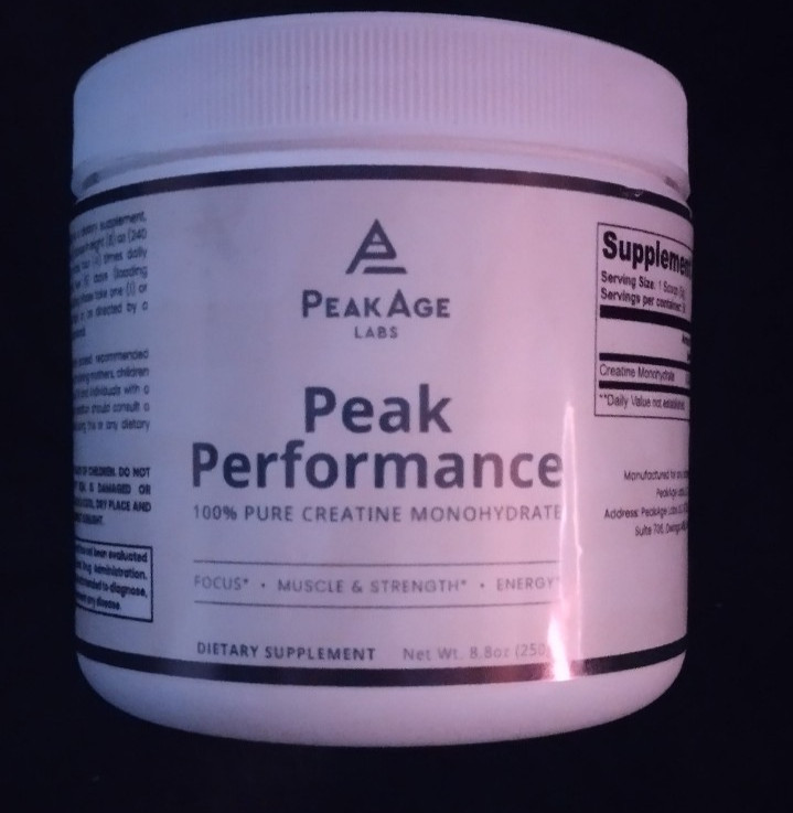peak age labs peak performance 100% creatine monohydrate 8.8oz 250g exp 12/27
