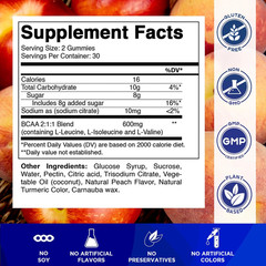 BCAA Gummies – Branch Chain Amino Acid Supplements – Peach Flavor – 600Mg per Se