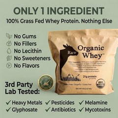 Raw Organic Whey Protein Powder, Grass Fed, Unflavored – 1 Ingredient, No Add…