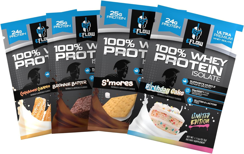 Whey Protein Sample Variety, Isolate Protein Powder Samples, Travel Packs, 4 Pac