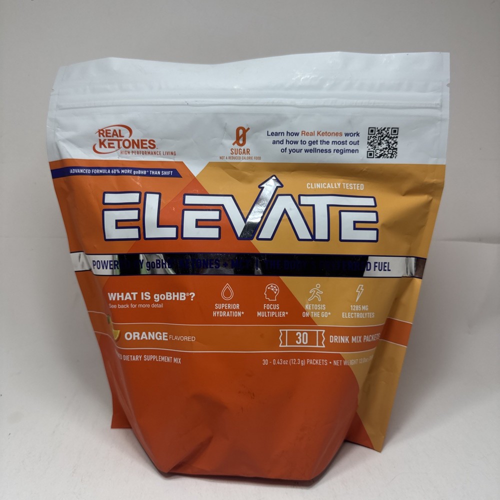 Real Ketones, Elevate, Orange, 30 Drink Mix Packets, Authentic, Exp 09/28