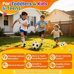 Toddler 2-3 & Kids Vitamin D3 K2 + Algae Calcium Filled Gummies, 1000 IU / 2000