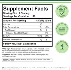 Creatine Monohydrate Gummies – 1G per Serving, 120 Count – No Fillers, Vegan Saf