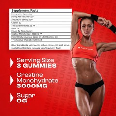 Creatine Monohydrate Gummies – 3g Serving, Sugar Free, 90 Count, Non-GMO, Des…