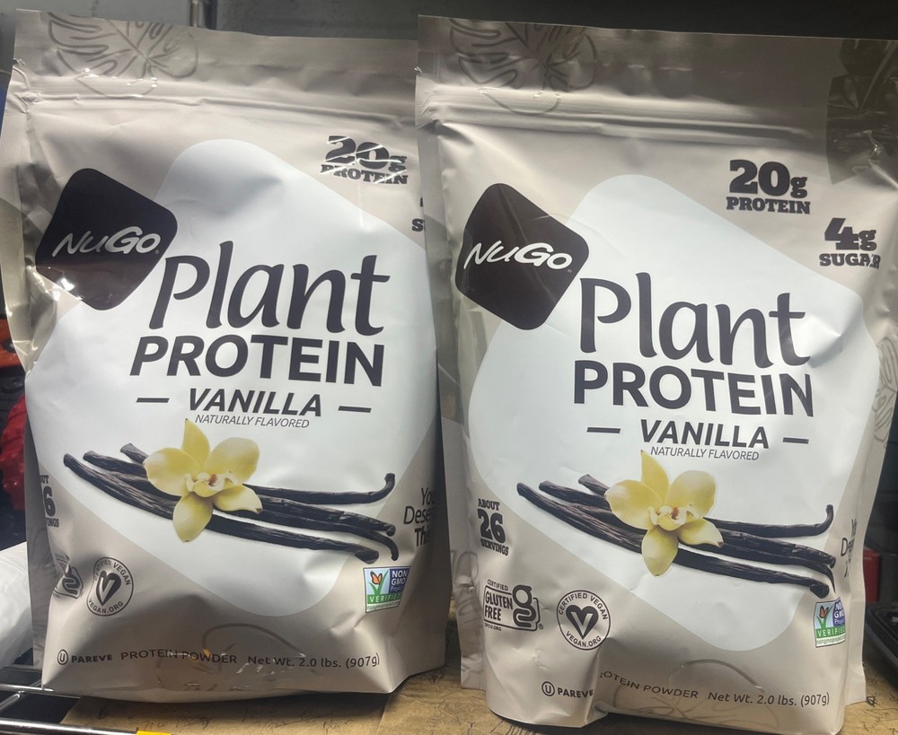Lot of 2 NuGo Nutrition, Plant Pea Protein, Vanilla, 2 lbs (907 g) Exp 01/2028