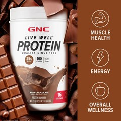 GNC Live Well Whey Protein Powder 25g Rich Chocolate, GF, No Sugar, 16 servings