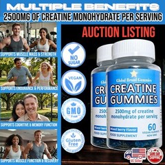 2 x Bottle Lot CREATINE GUMMIES 2500MG Creatine Monohydrate 120 Ct Auction
