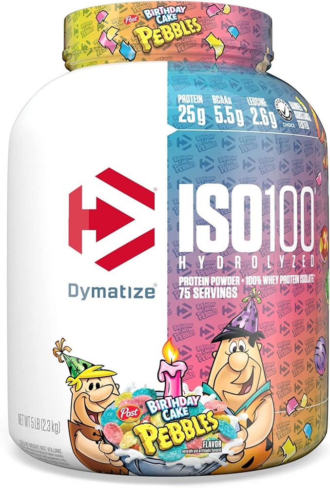 Dymatize ISO100 ISO 100 Whey Protein Isolate 5LB Birthday Cake Pebbles LARGE