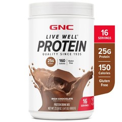 GNC Live Well Whey Protein Powder 25g Rich Chocolate, GF, No Sugar, 16 servings