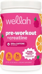 Wellah Pre-Workout + Creatine Powder (30 Servings) Orange Raspberry -3g Creatine