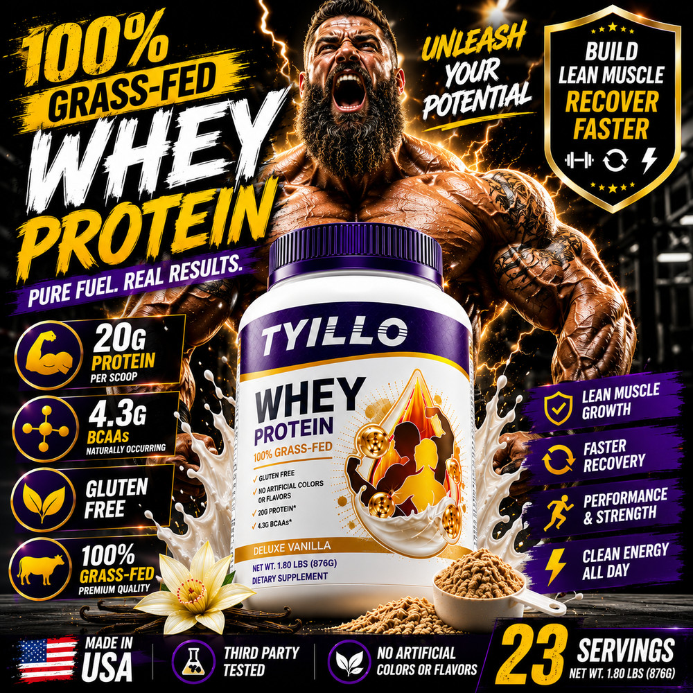 100% Grass Fed Whey Protein Vanilla High Protein Shake Mix with BCAAs