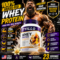 100% Grass Fed Whey Protein Vanilla High Protein Shake Mix with BCAAs