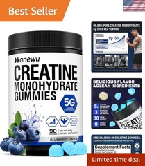 Lab-Verified Creatine Gummies – 5g Per Serving, 90 Count, Blueberry Flavor