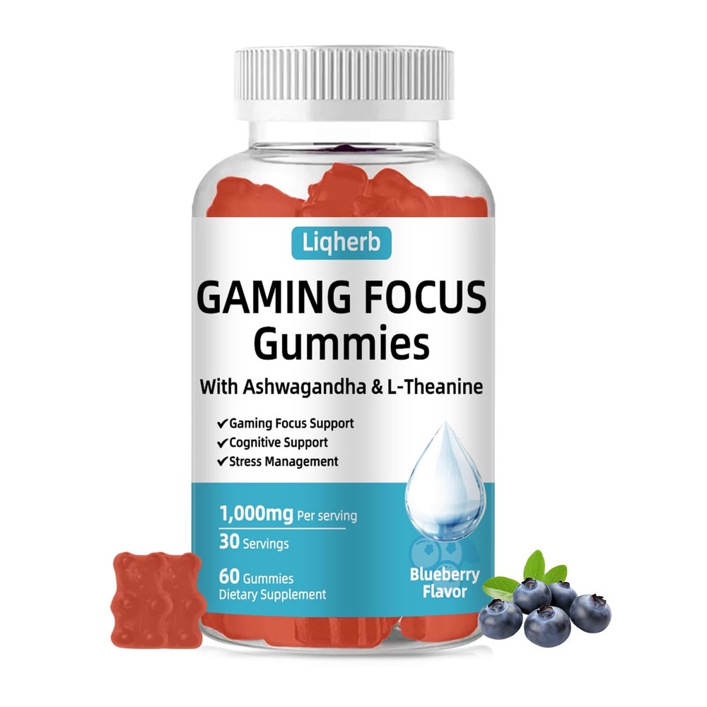 Focus Gummy for Gaming: with L-Theanine, Ashwagandha & Taurine, , Energy & Fo…