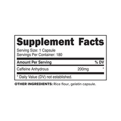 PrimaForce Caffeine Pills 200mg, 180 Capsules