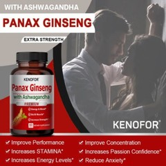 Panax Ginseng with Ashwagandha, Male Muscle Strength Mood Supplement, 60 Caps