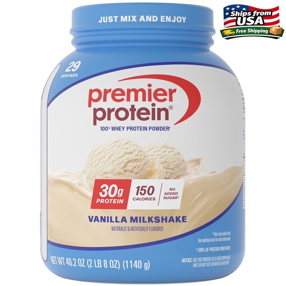 Premier Protein 100% Whey Protein Powder, Vanilla Milkshake, 30g Protein, 29 Ser